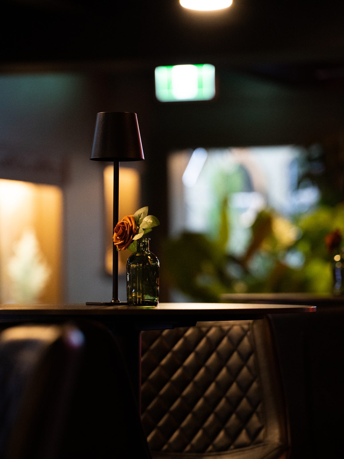 Table lamp and rose detail